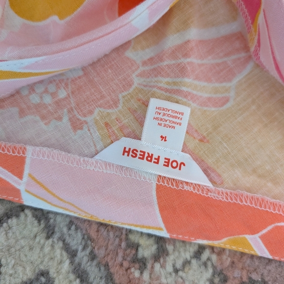 Joe Fresh Pink and Orange Floral Skirt Cotton Linen Size 14 - Picture 5 of 6